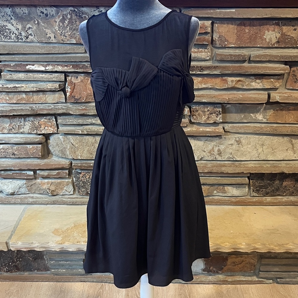 Hitherto Little Black Bow-Detail Mini Dress Sleeveless